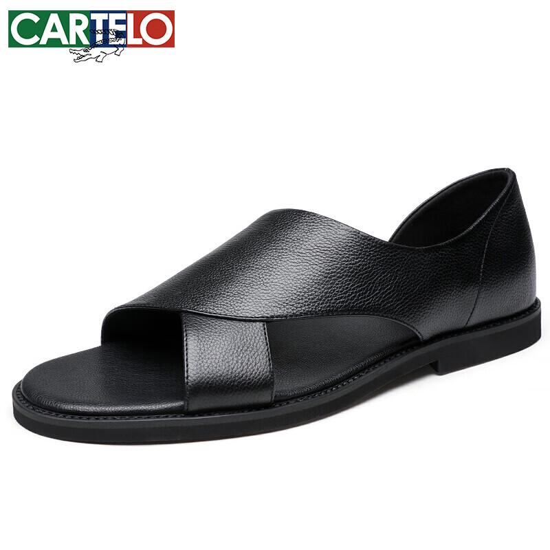CARTELO Men s Genuine Leather Slip-On Sandals 43