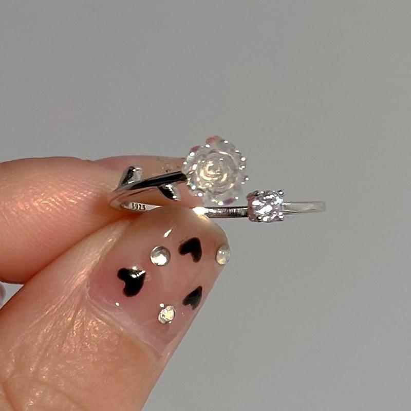 Pierścionki z kwiatem róży w stylu vintage dla kobiet, w stylu koreańskim, otwarte, regulowane, pierścionek na palec, biżuteria ślubna, zaręczynowa, na przyjęcie
