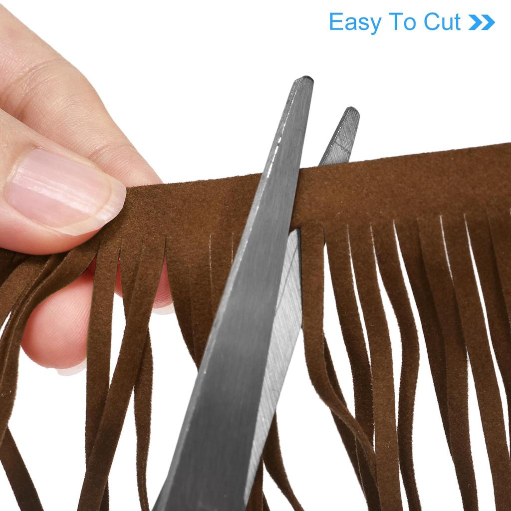 Uxcell 2 Yards 4" PU Leather Fringe Trim, Double-Sided Leather Lace Tassel Fringe for DIY Sewing Dress Craft Skirt Decoration, Coffee Brown