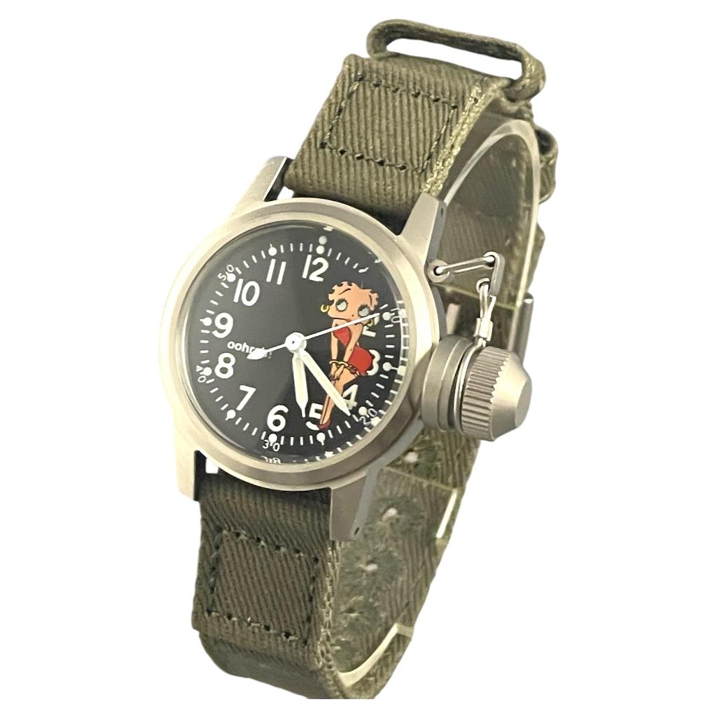 Military Watch Buships Betty Boop Green Cloth Strap [M.R.M.W.] Men's