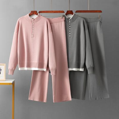 Fashion Casual Woolen Suit Women's Autumn and Winter New Loose Sweater Knitted Wide-leg Pants Two-piece Set