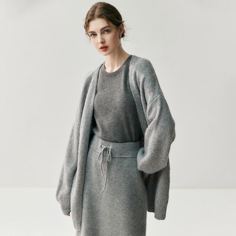 Women's Alpaca Cashmere Blend Collarless Cardigan - Thickened Long Sleeve Sweater for Fall/Winter