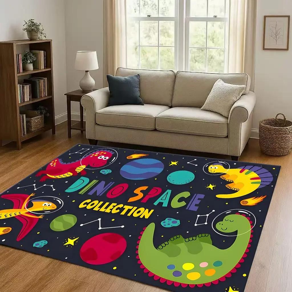 2026 New Space Dinosaur Cartoon Dino Art Living Room Non-Slip Area Rug Carpet for Bedroom Kids Playroom Sofa,Home Decor Doormat