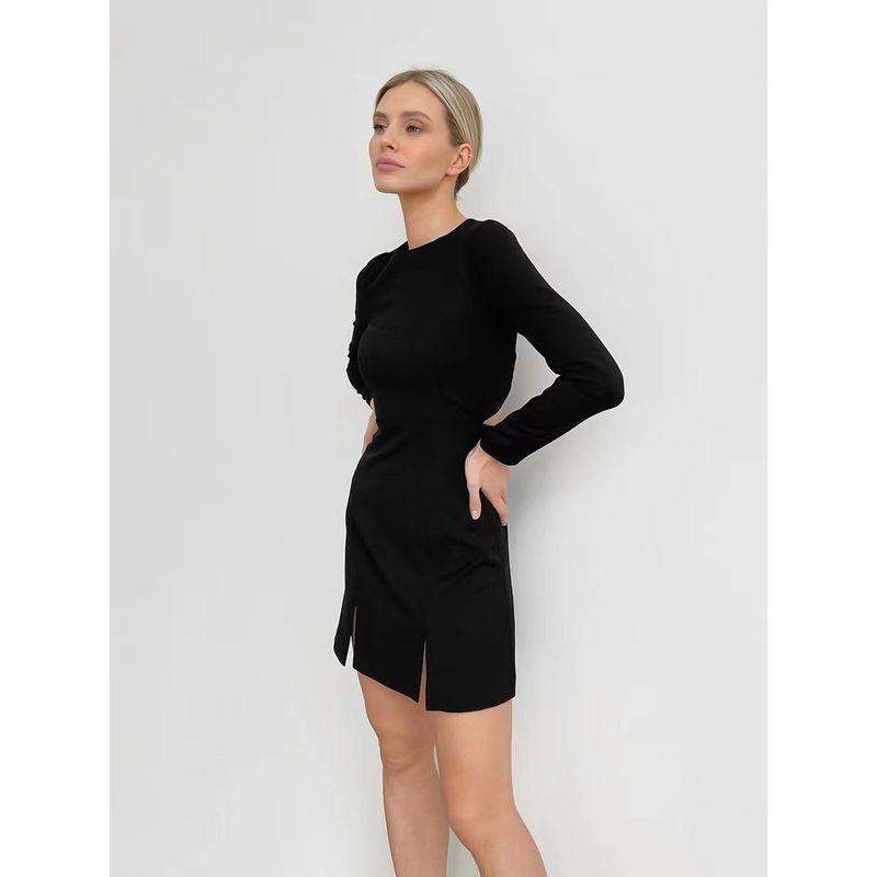 

New Arrival Hepburn Style Dress Sexy Cutout Short Skirt Sexy Long-Sleeve Cut-out Dress Black M