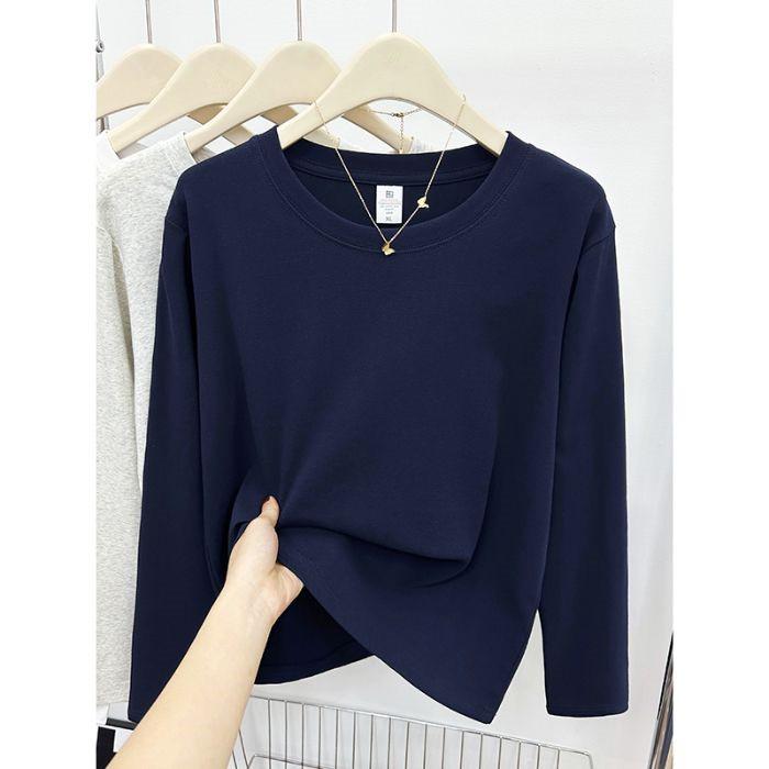 Women's Slim Fit Long Sleeve Plain Cotton T-Shirt - Round Neck, Versatile, Ideal for Spring and Autumn