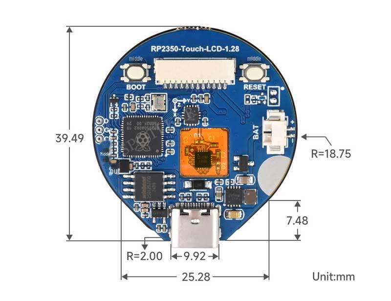 Raspberry Pi Pico 2 RP2350: 1.28" Round LCD Touchscreen Dev Board with 6-Axis Feature