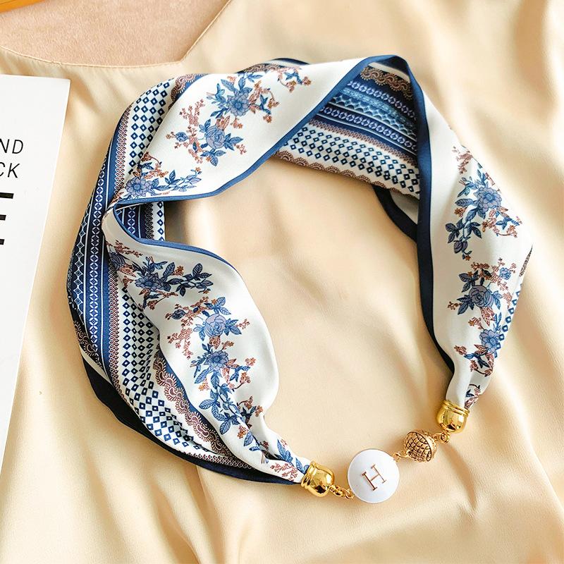 

Магнитная пряжка шелковый шарф женский жемчужное ожерелье ленивый декоративный летний шарф шейный декоративный шарф