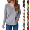 Women's Fashionable Casual V Neck Solid Color Long Sleeve Top
