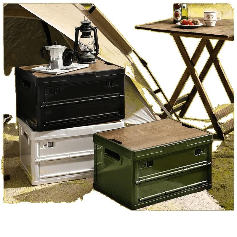 Portable Camping Storage Box Foldable Sundry Organizer Box with Lid Car Trunk Organizers Table Dual-Purpose Outdoor Picnic Boxes