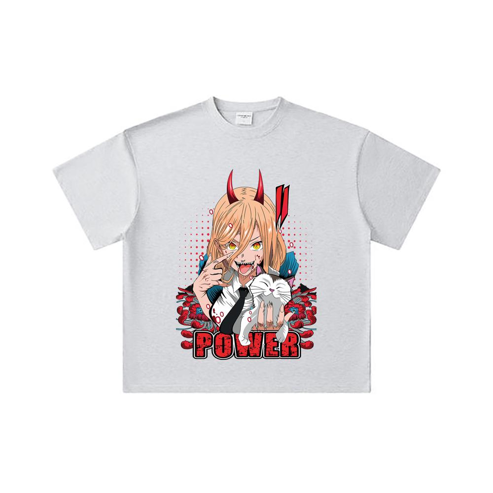 260 GSM Double Yarn 32 Count 100% Cotton Chainsaw Man V51 Power Print Unisex Heavy Cotton T Shirt… More