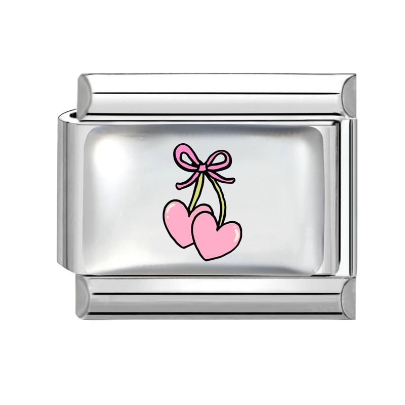 Sweet Pink Flowers Girls' Eye Cherry Star Bow Love Charm Link Fit 9mm Stainless Steel Bracelet Women Men Making DIY Jewelry Gift
