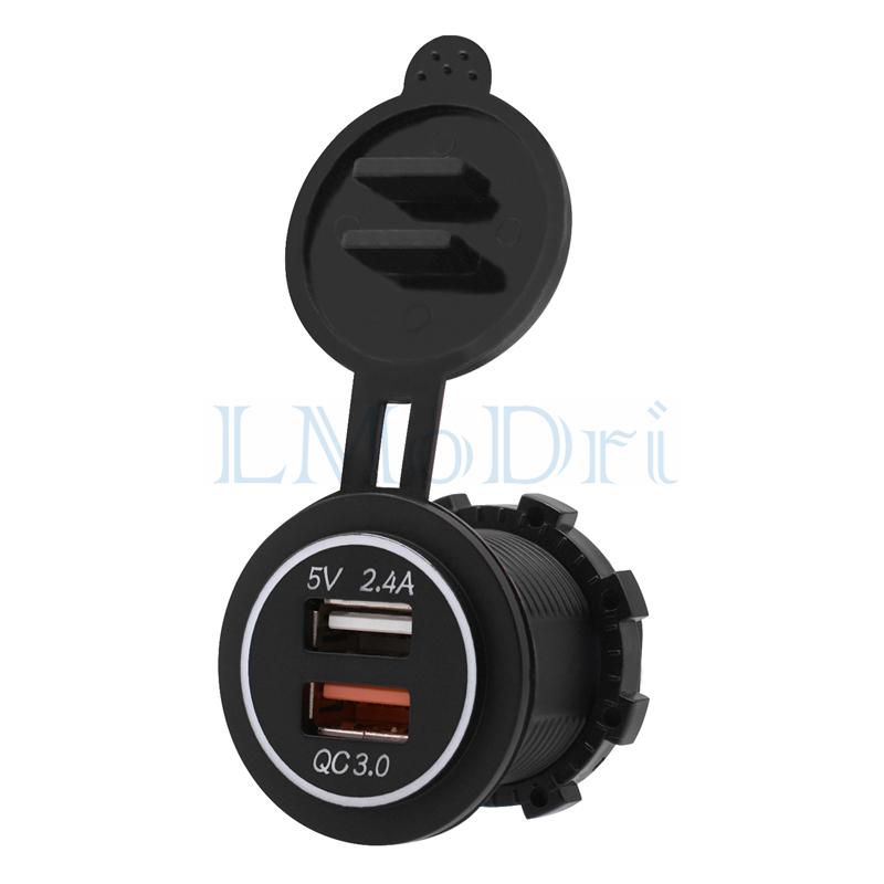 LMoDri New Motorcycle RV Super Fast Charge QC 3.0 Dual USB Auto ATV Phone Charger Waterproof Boat Yacht Tablet GPS Quick