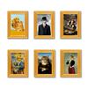 Set of 6 Cute Cats Design Art Print Wooden Frame Magnetic Sticekr for Refrigerator Decors Famous Painting Fridge Magnets