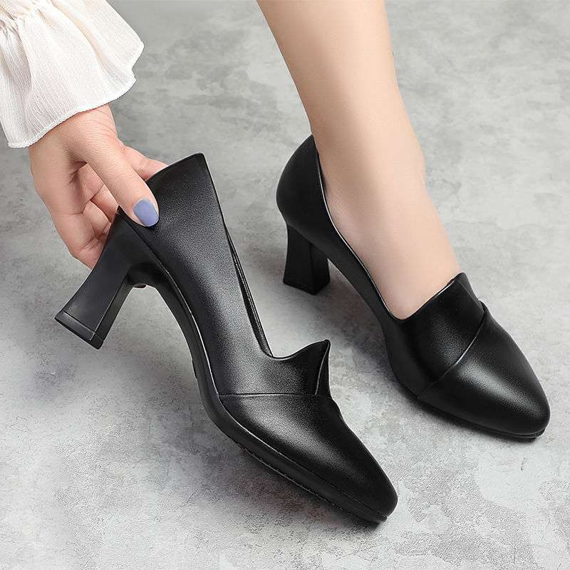 Real Soft Leather Women's Shoes 2025 Spring and Autumn New Mid-heel Soft-soled Single Shoes Women's Versatile Small Leather Shoes Women's Soft Leather