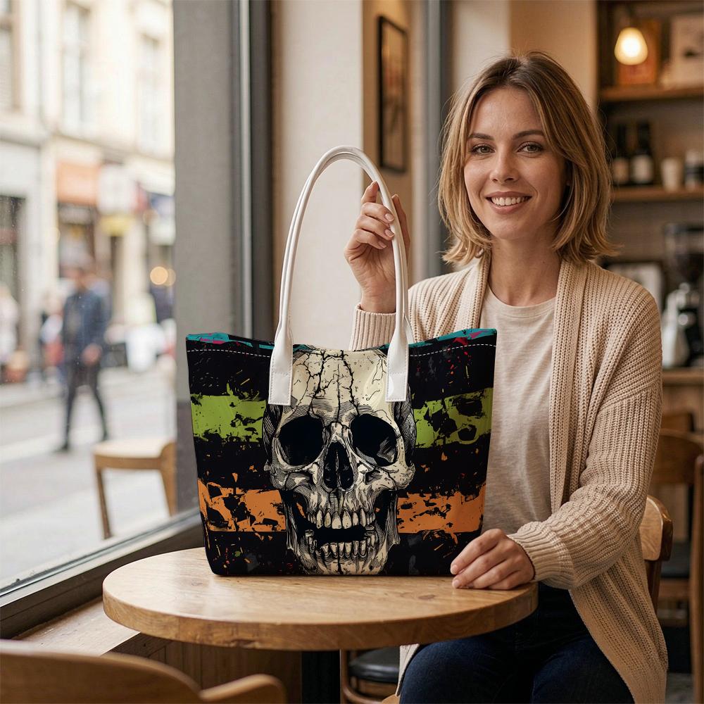 Cool Skull Print Tote Bag Trendy Casual Shoulder Bag for Daily Use