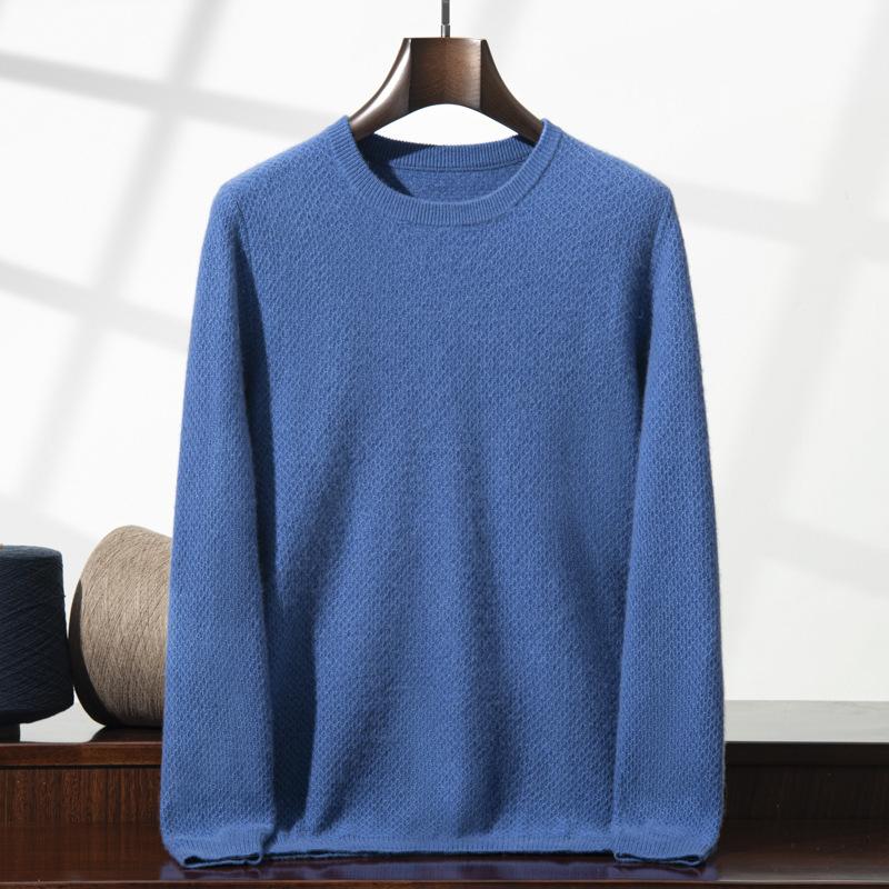 New cashmere round neck simple solid color honeycomb needle pullover loose middle-aged and young knitted sweater