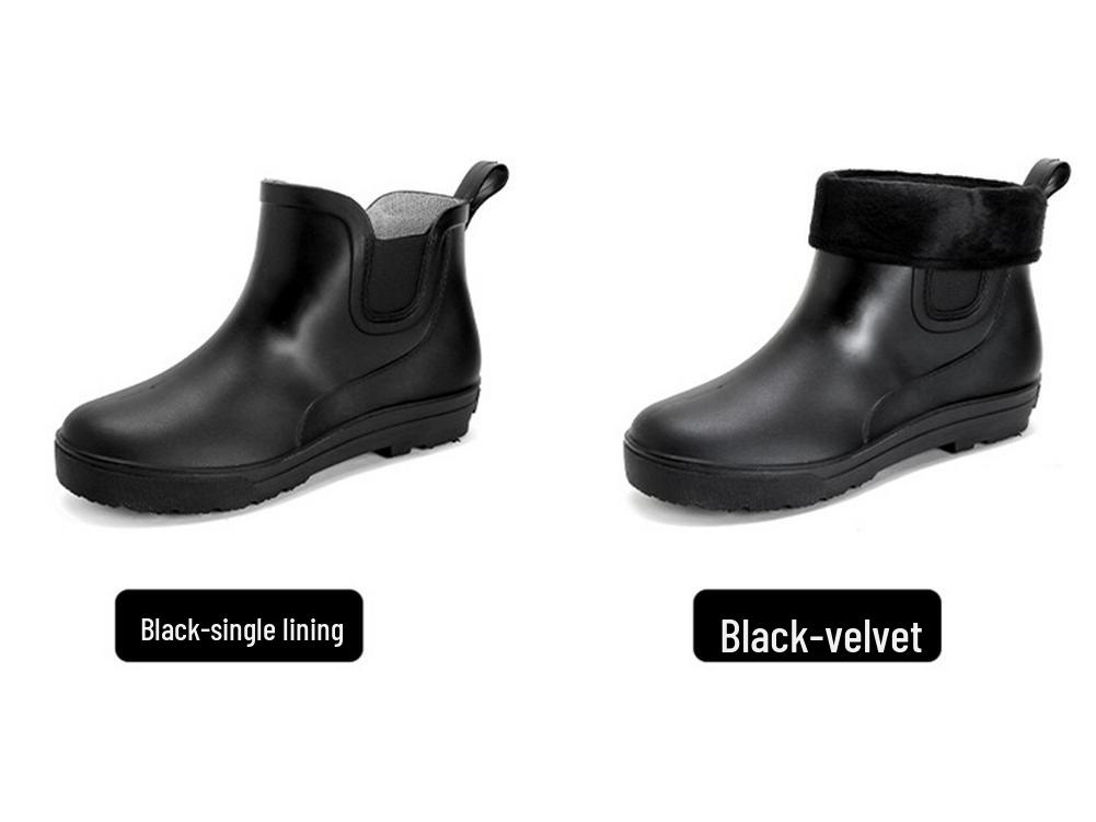 Women's Waterproof Cotton Velvet Rain Boots, Size 34, Non-Slip Short Rubber Boots for Small Feet