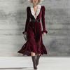 European and American Style TEMU Winter New Product Temperament V-neck Contrasting Color Slim-fitting Long-sleeved Fishtail Dress Women's Clothing