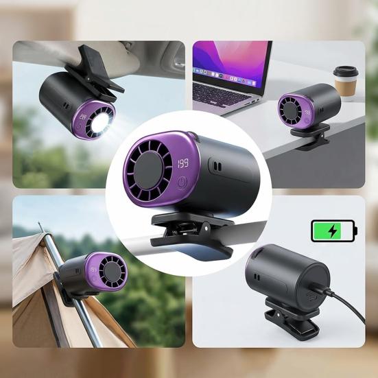 Rotating Clip-On Cooling Fan Rechargeable Adjustable Speed Car Fan Portable Personal Air Conditioner for Car Desk Travel