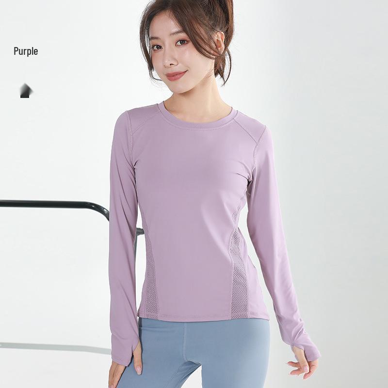 Peach Lulu Yoga Long Sleeve Mesh Sports Top - Quick Dry, Breathable, Round Neck Fitness Wear