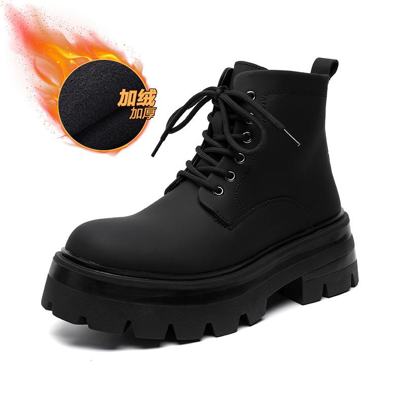New men's shoes spring and autumn leather boots thick-soled heightening high-top leather shoes British Martin boots 70077-A