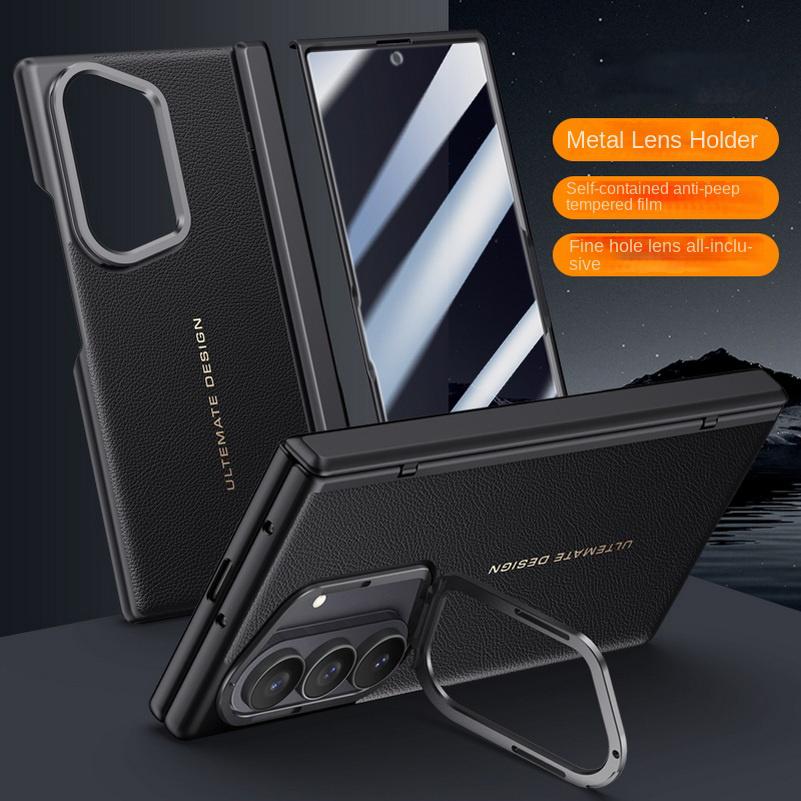 Leather With Privacy Screen Tempered Glass Protector Case For Samsung Galaxy Z Fold7 Spring Hinged Camera Holder Cover