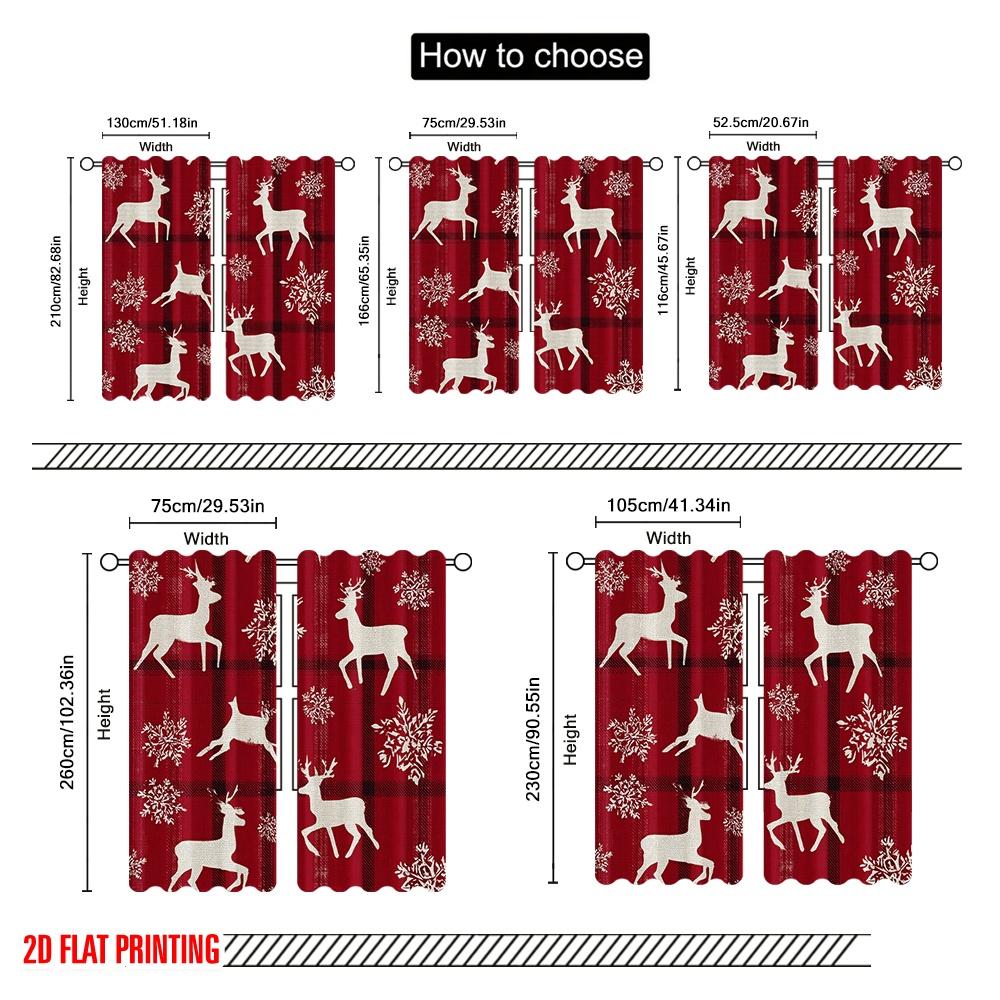 2pcs,2D Plane Printing Print Curtains Christmas Elk Bell Versatile 100% Polyester (without Rod) Gifts for Bedroom, Office,
