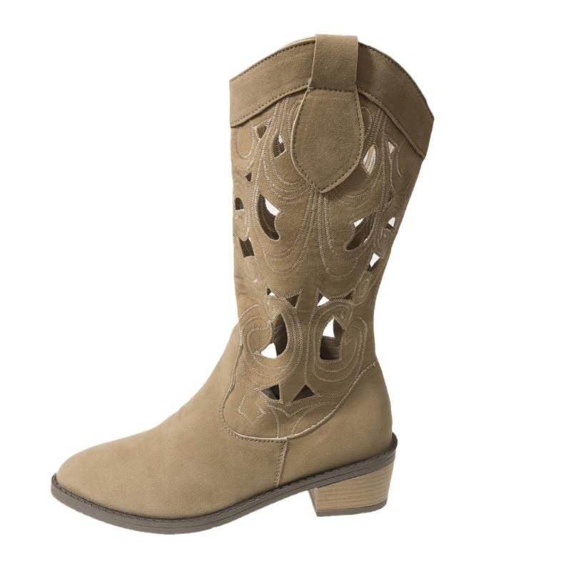 New summer flowers on the other side~ Trend hollow embroidery breathable v-mouth western cowboy boots