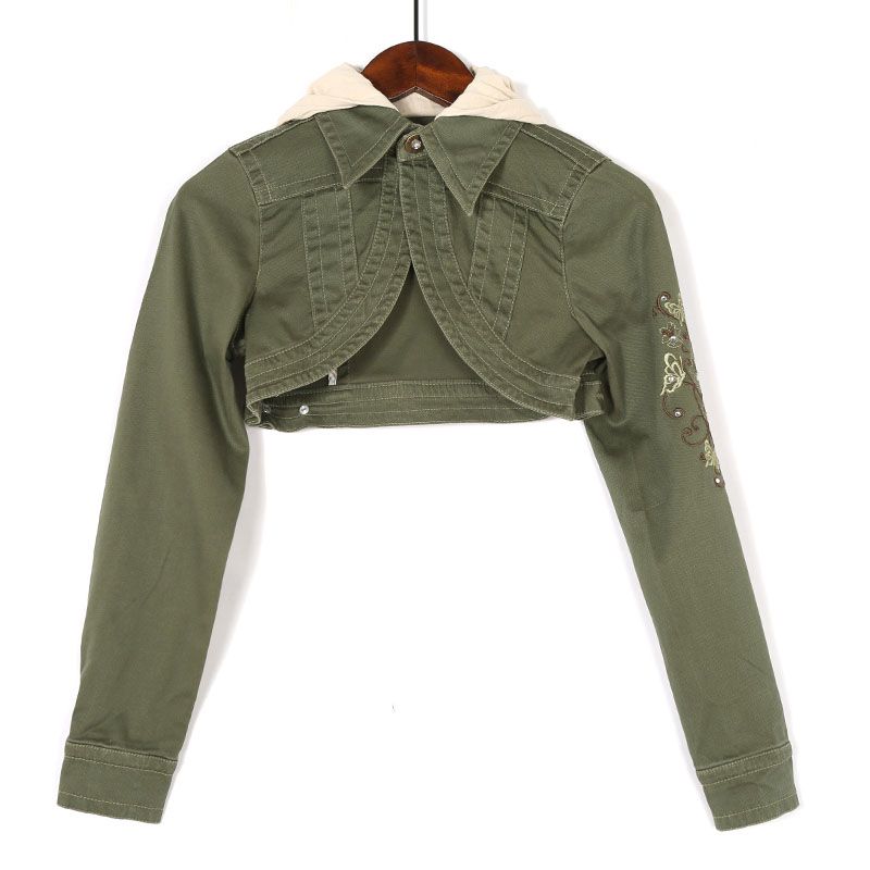 

K-style Мода Стильный Сексуальный Вышитый Мини-пальто Тренд 2023 Весна и Осень С капюшоном Короткий Длинные рукава Верхняя одежда Женщины Army Green S