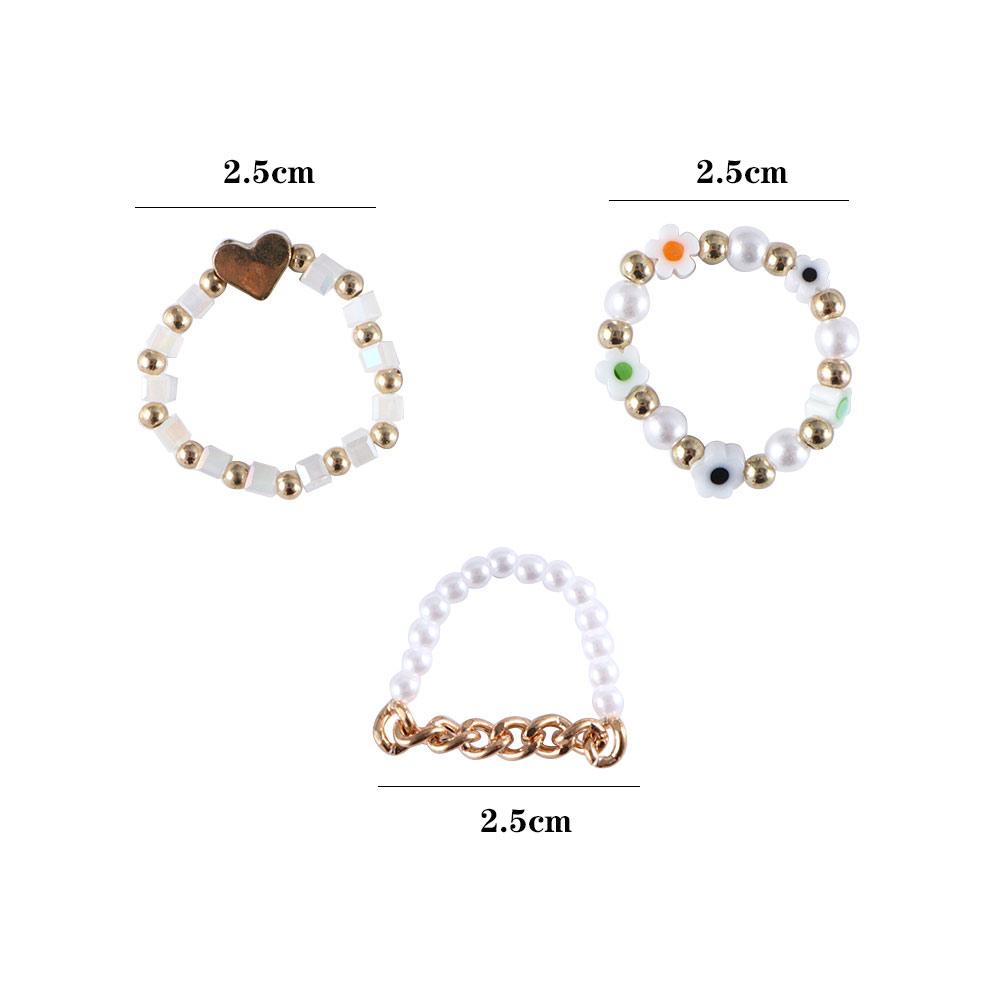 Korean Love Heart Bohemia Acrylic Pearl Party Jewelry Finger Ring Set Women Ring Beaded Rings