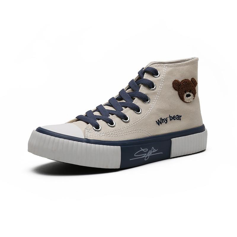 Spring new bear high-top canvas shoes female student casual shoes single shoes white shoes female