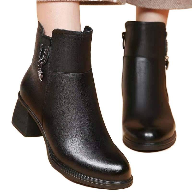 Martin Boots Fleece Dünne Stiefel Kurze Stiefel Damen Herbst und Winter 2025 Herbst und Winter Neu Dicke Ferse Mittelhohe Ferse Stiefel