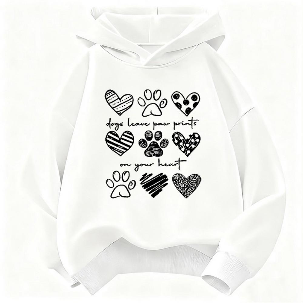 Cute Dog Paw with Love Heart Graphic Hoodie Kids Children's Sweatshirt Hoody for Boys Girls Kawaii Casual Hoodies