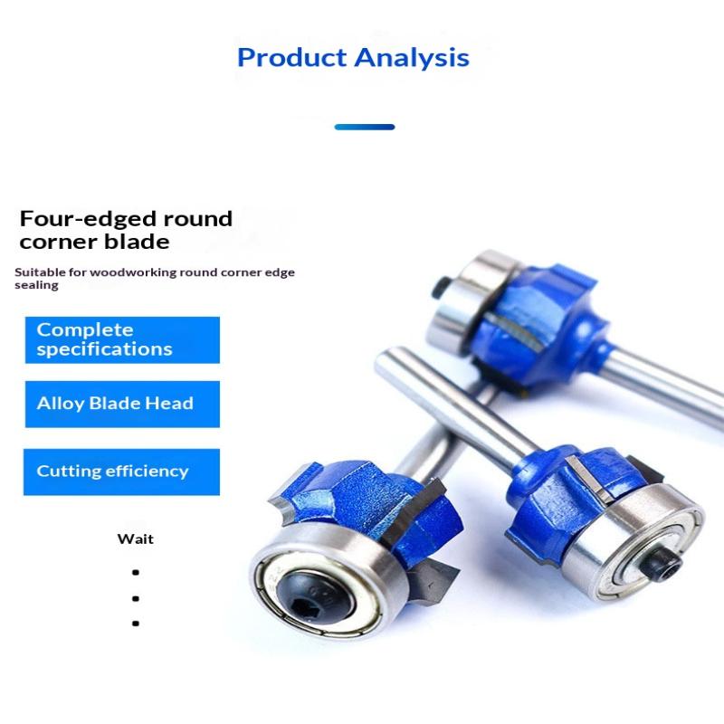 6.35Mm1/4 Shank Round Router Bit R1 R2 R3 4 Corner Woodworking Milling Cutter Trim Knife Edge Alloy Steel Classical Cutter Bit