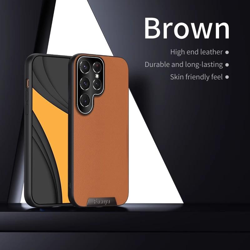 Suitable for Samsung S25plus Gyroscope Stand Phone Case S24FE, Natural Leather Texture S23U, Anti-drop A16, Protective Case A54