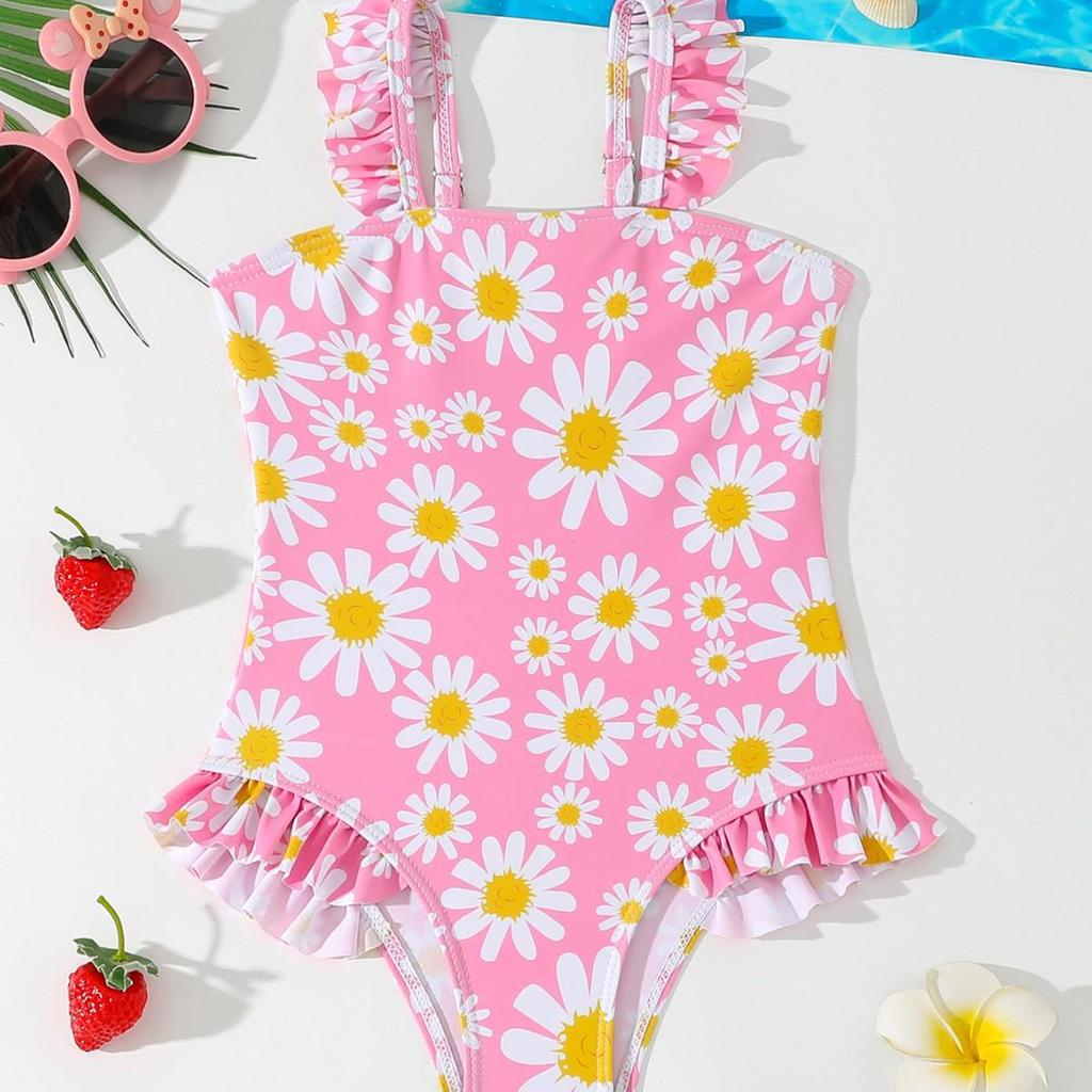 2026 European Girls' Printed One-Piece Swimsuit for Toddlers