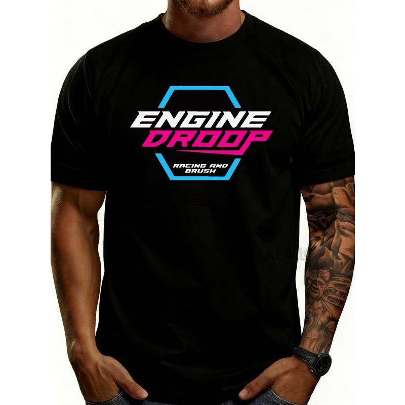 European Size Men s 100% Cotton Retro Racing T-Shirt - Breathable Soft Lightweight Short Sleeve Tee with Engine Drop Racing & Brush Graphic S чёрный