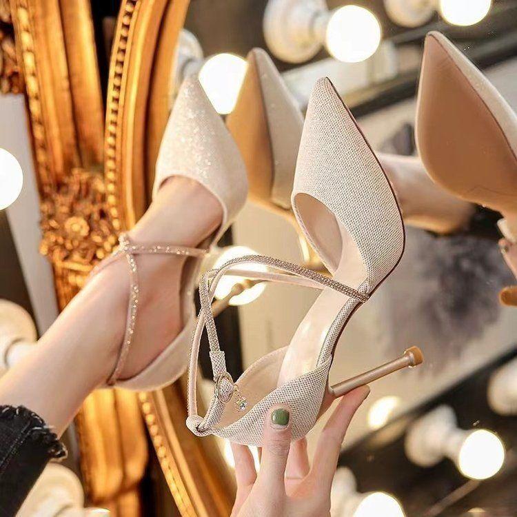 Internet Celebrity Temperament Muse Fan 2025 New French Girl Stiletto Cross Strap Single Shoes Spring High Heels Women