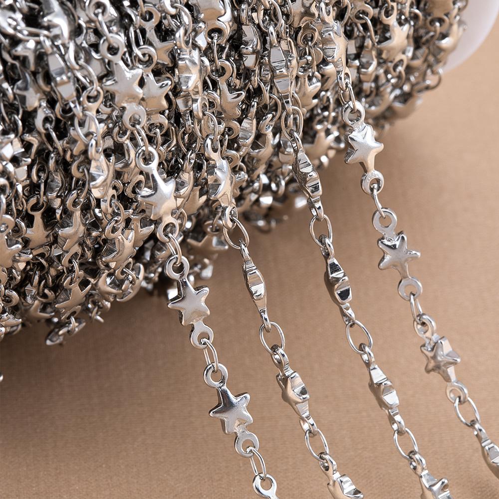 1M Trend Star Beaded Chain Stainless Steels Geometry Heart Square Leaf Cross Link Chain DIY Necklace Bracelet Jewelry Findings