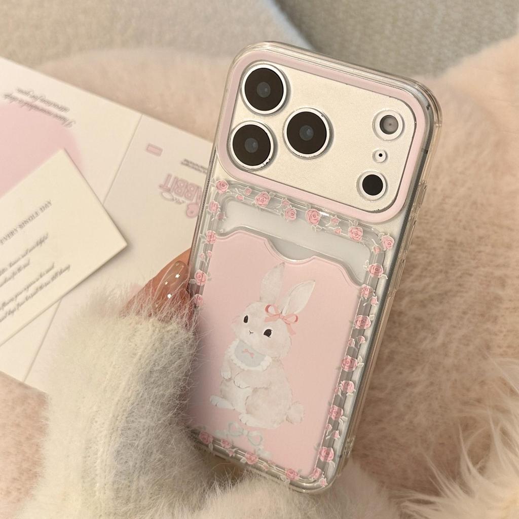 Cute Bunny Card Holder Phone Case for iPhone 16, iPhone 17, and iPhone 17 Pro Max