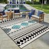Boho Moroccan Geometric Outdoor Area Rug Water Resistant Non Slip Washable Patio Deck Backyard Home Decor Floor Mat