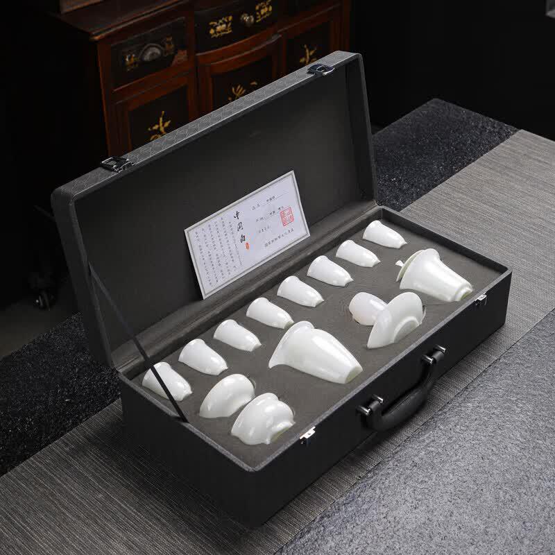 Tuopai 13-Piece Fulfilling Life Ice Crystal Jade Porcelain Gaiwan Tea Set