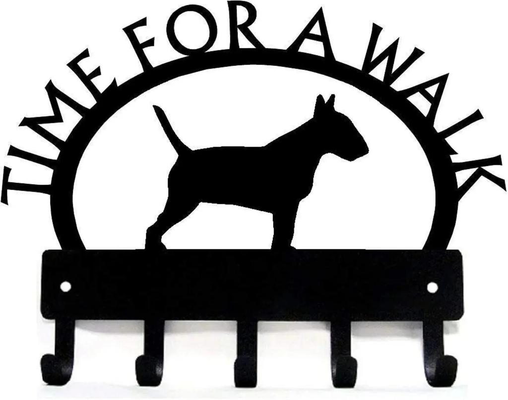 1pc Hooks Bull Terrier Time for A Walk Key Rack Dog Leash Hanger Metal Wall Hook for HomeBedroom/Home Decoration Hanger