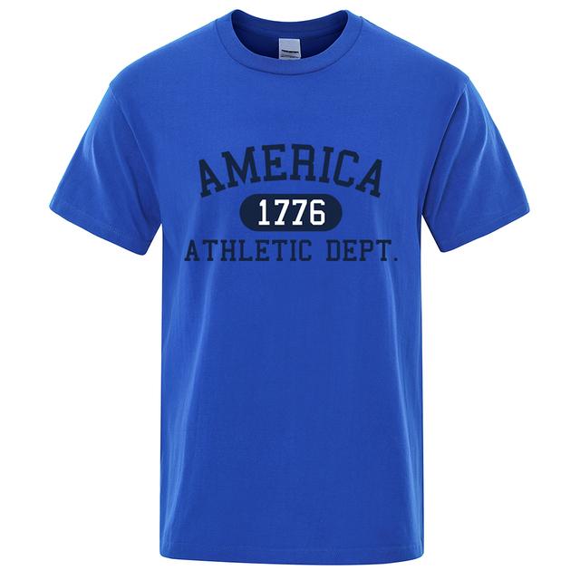 America 1776 Athletic Dept Letter Tshirt Man Fashion Tee Clothes Summer Luxury T-Shirt Hip Hop Breathable Cotton Tee Clothes
