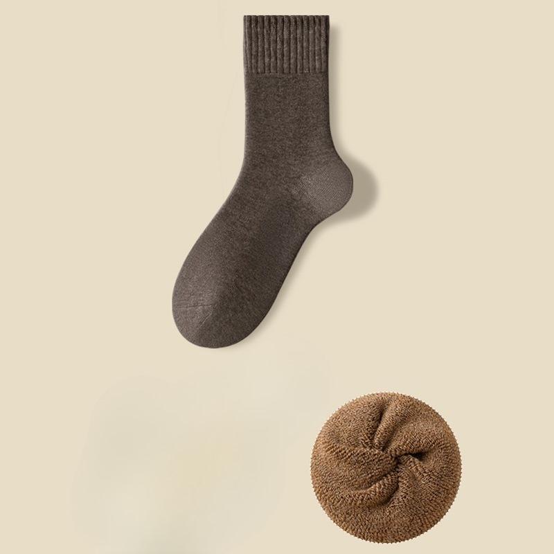 Men in Autumn and Winter with Velvet and Thick Warm Wool Ring Cotton Sweat Absorber Home Sleep Tube Socks