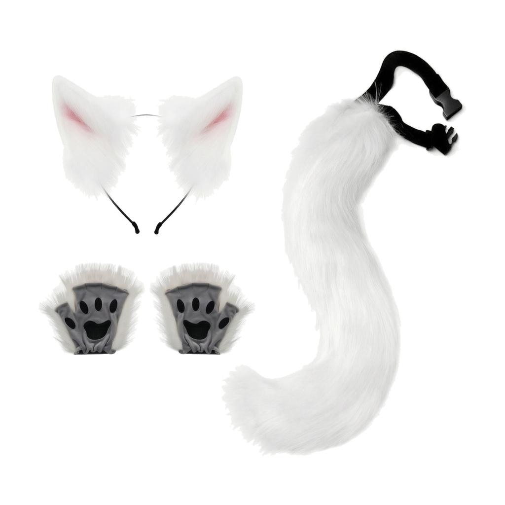 Animal Ear Headband and Tail Costume Set Plushy Soft Animal Cosplay Accessory Set with Adjustable Tail Strap Easy to Wear