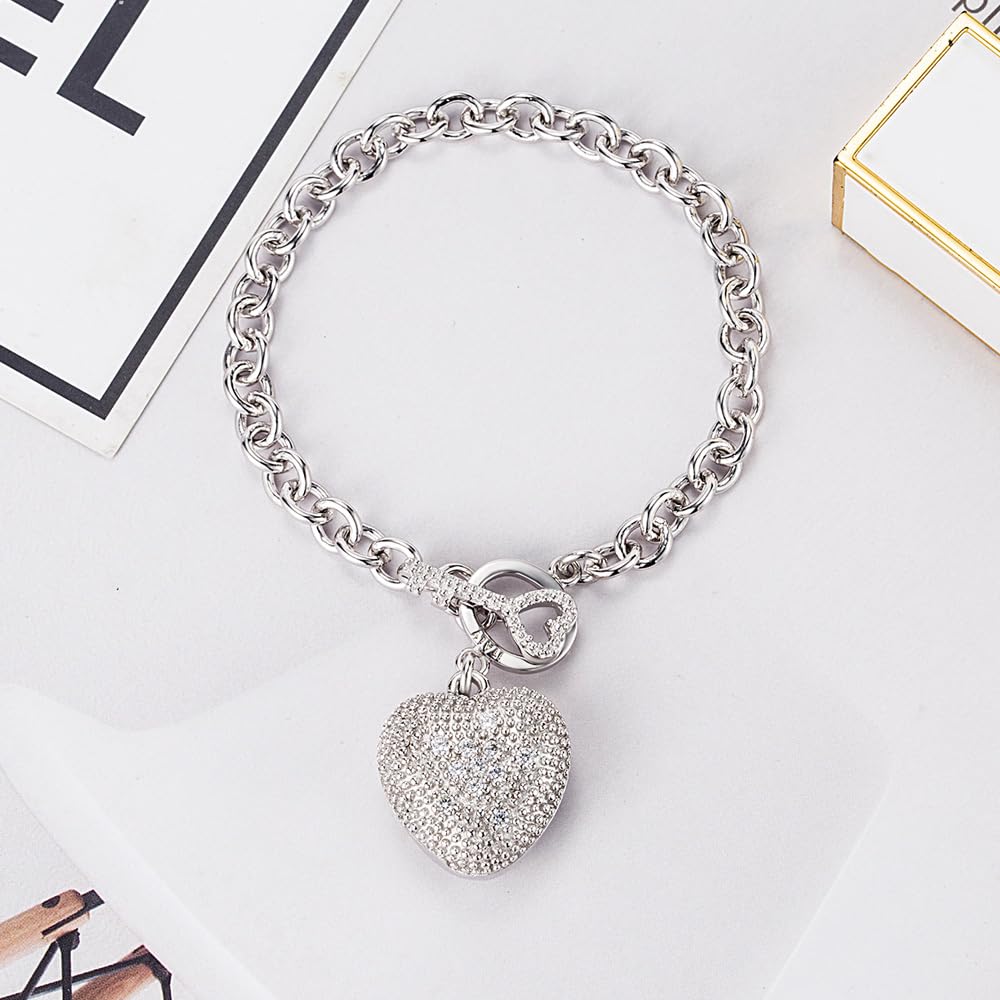 925 Pure Sterling Silver Bracelet for Women Shining AAAAA Zircon Bracelet Pure Silver Fine Jewelry Birthday Gift for Her Wife [Dankadi] & (17cm,