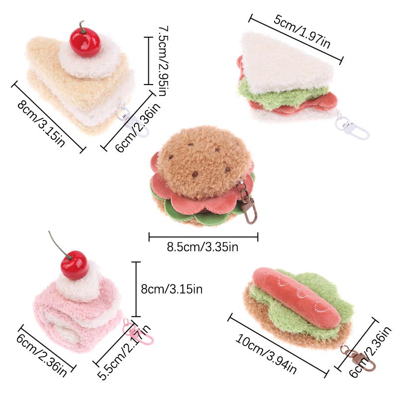Kawaii Simulation Food Plush Keychain Creative Sandwich Hamburger Cake Keyring Bag Pendant Key Accessories Couple Gifts