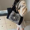 Women Fashion Embroidered Cashew Flower Nylon Shoulder Bag Casual Polyester Lining No-Closure Shopping Tote Bag CLE