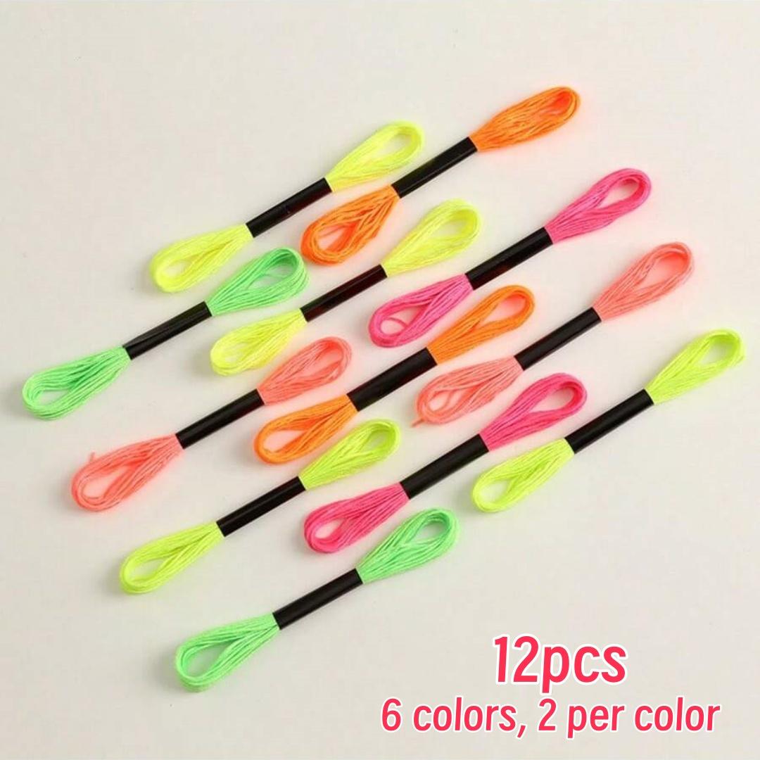 

12pcs Cross Stitch Embroidery Floss Dyeing Line Threads Fluorescent DIY Weave Bracelet String Sewing Threads For Embroidery